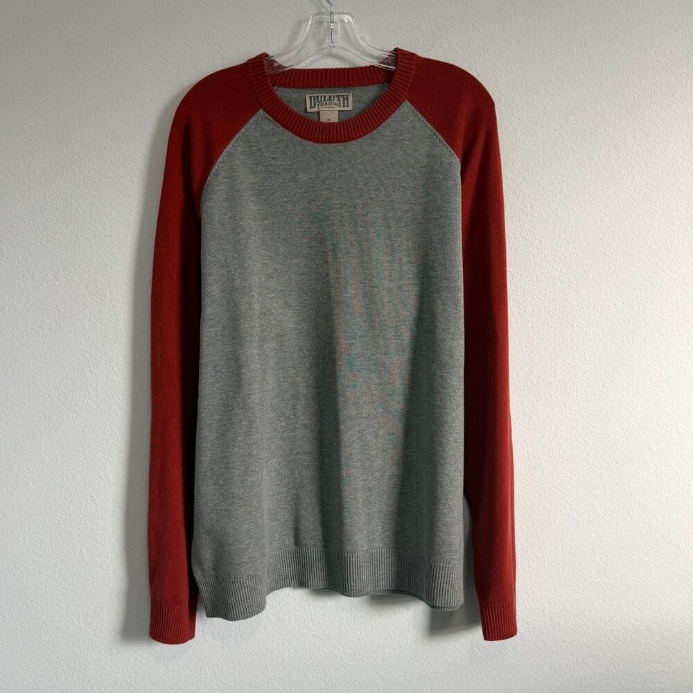 Duluth Trading Cotton Blend Long Sleeve Crew Neck Orange/Gray Sweater Size XL.